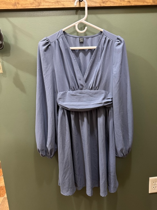 SHEIN Dresses & Skirts - SHEIN Dusty Blue V-Neck Long Sleeve Mini Dress